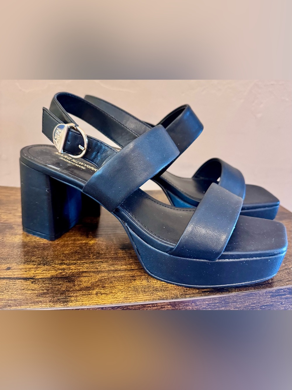 Andrew Marc, SERENA Black Platform Block Heel Sandals - Womens Sz 8.5